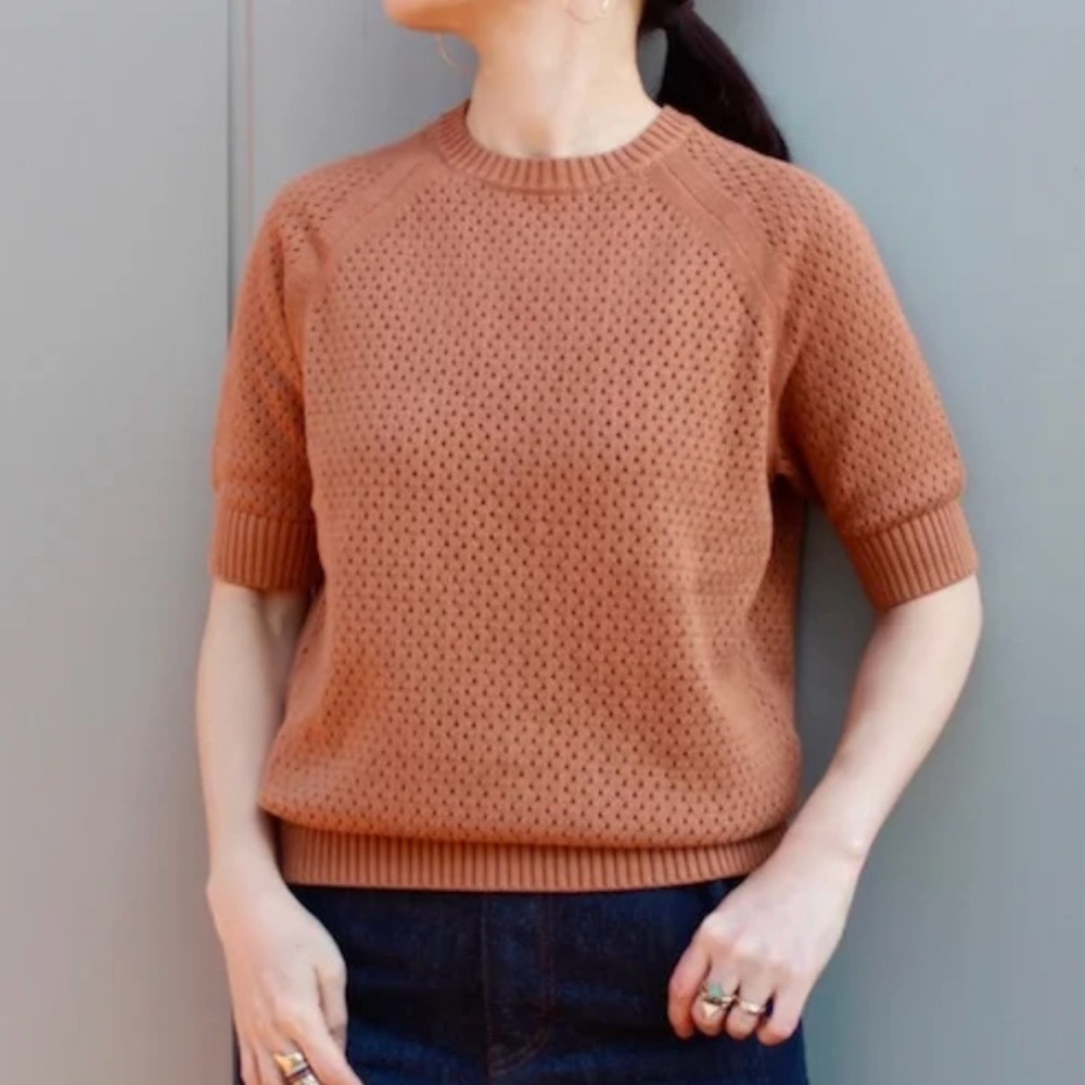 Uniqlo Brown Short Sleeve Mesh Knit Sweater
